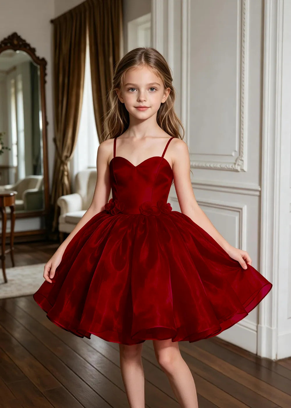 Sweetheart Neck Floral Appliqué Party Dress for Girls