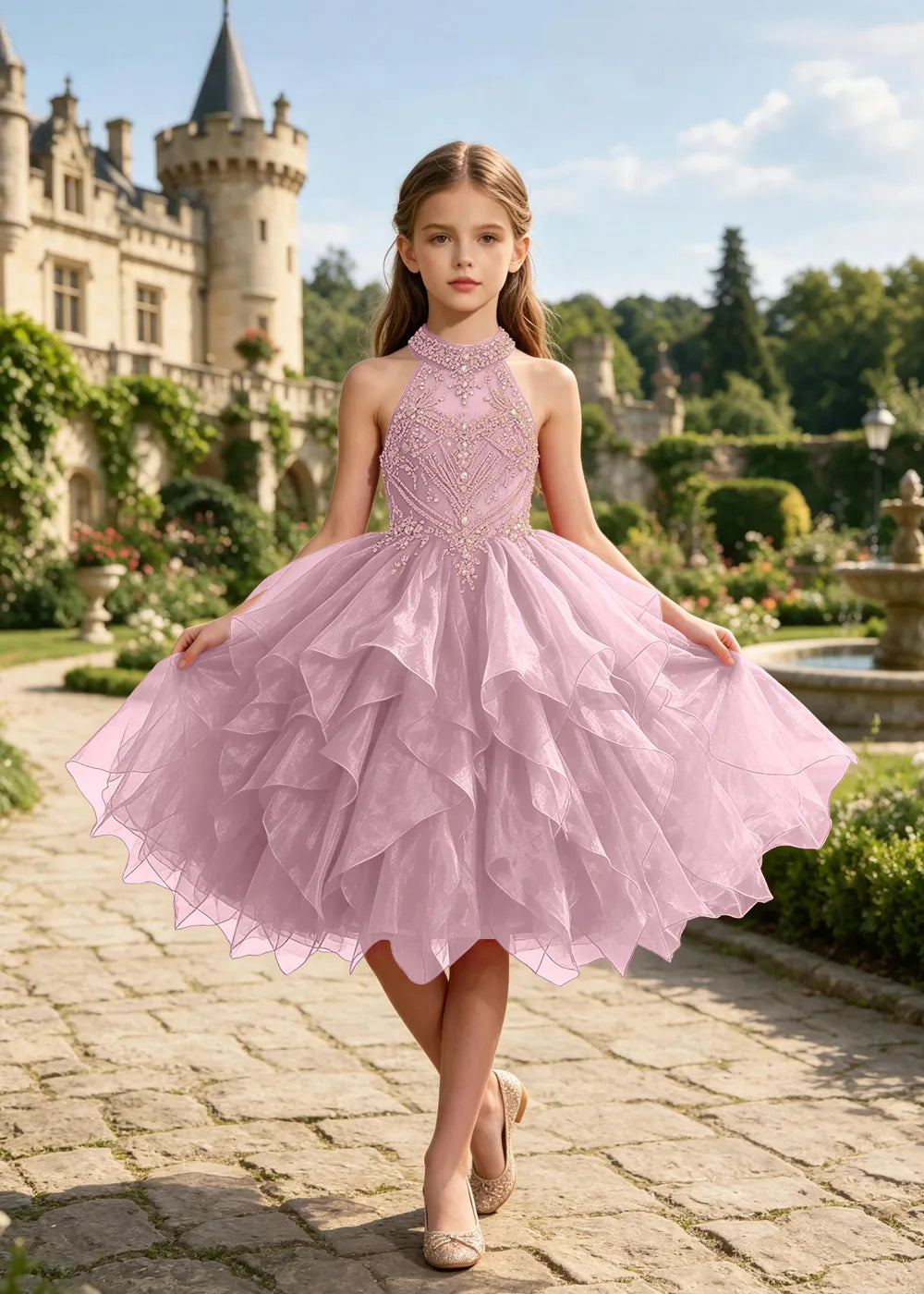 Vestido de princesa sin mangas de encaje