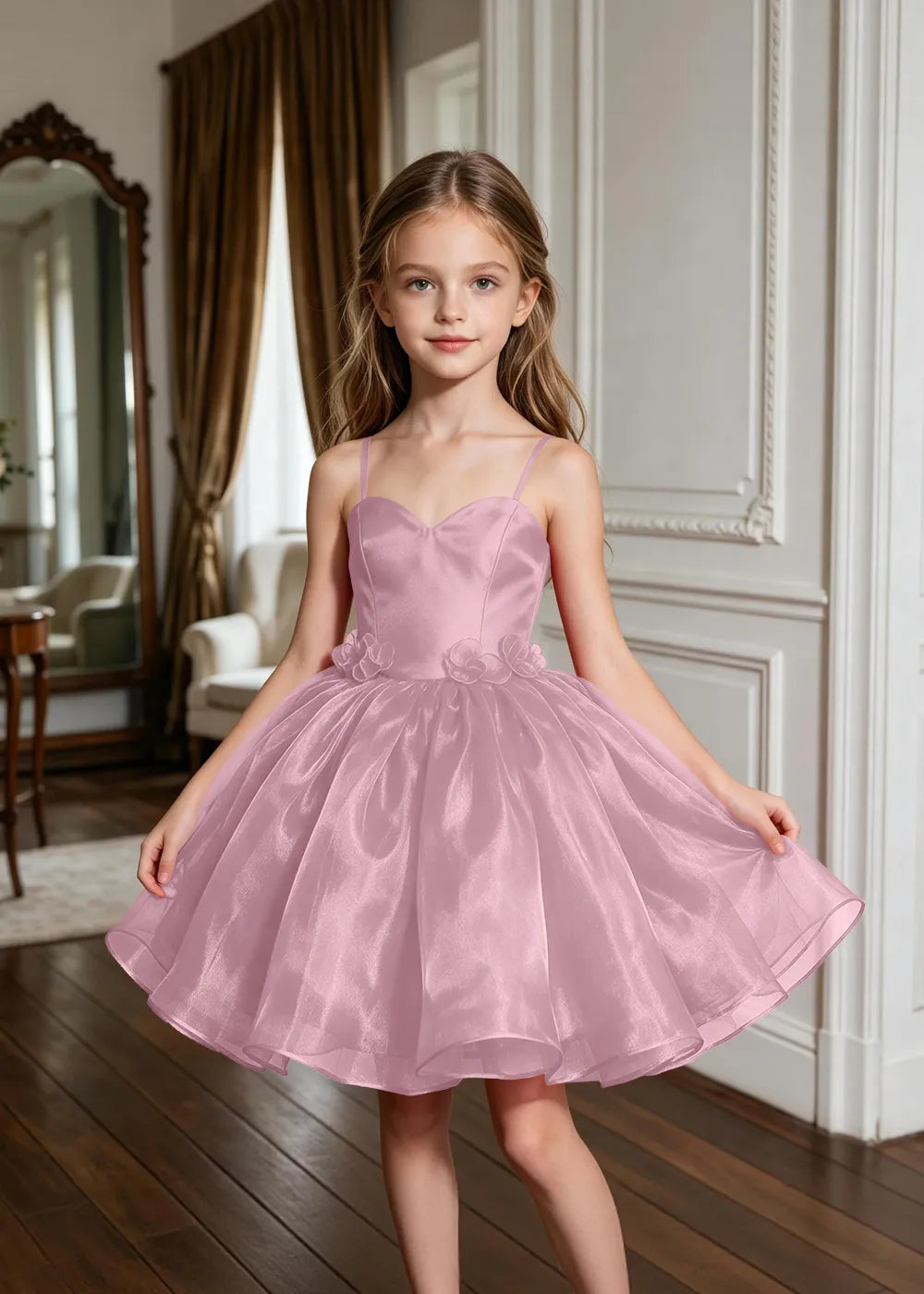 Sweetheart Neck Floral Appliqué Party Dress for Girls