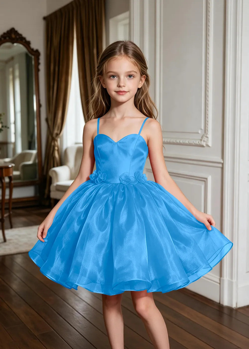 Sweetheart Neck Floral Appliqué Party Dress for Girls