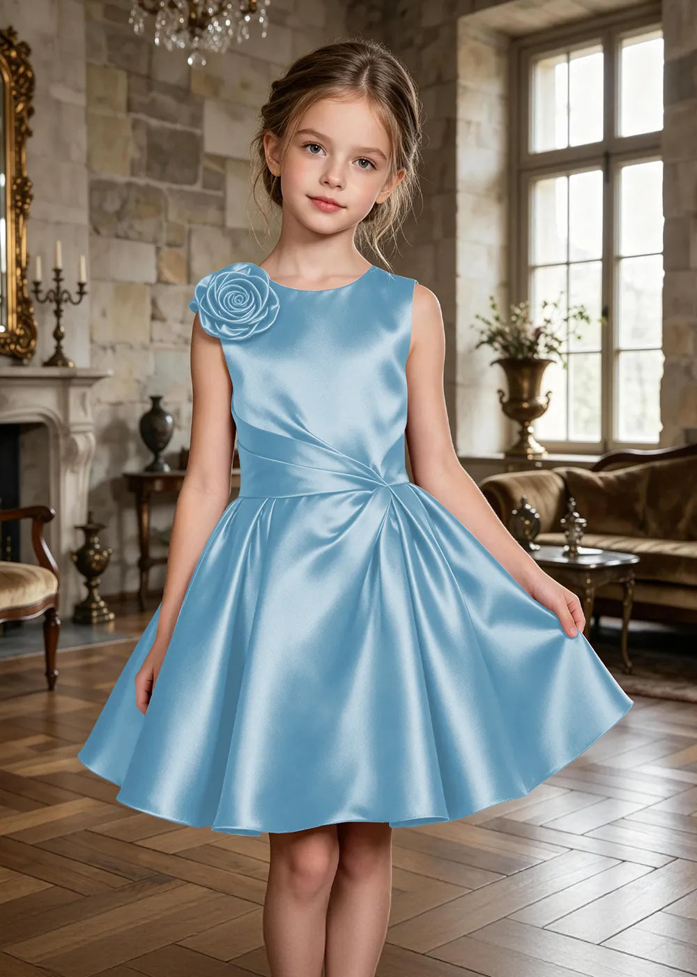 Aurelia Sculpted Rose Satin Party Dress