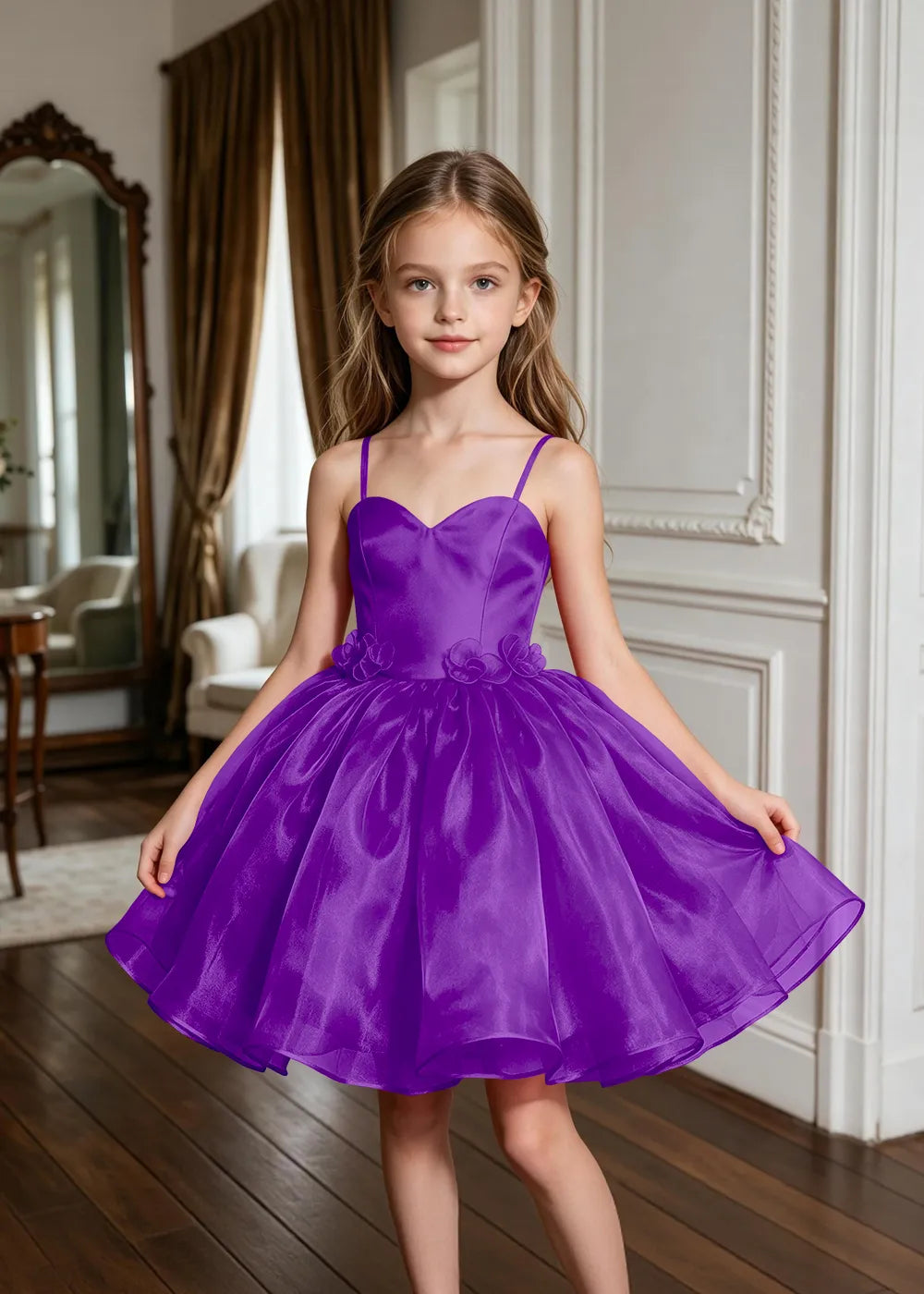 Sweetheart Neck Floral Appliqué Party Dress for Girls