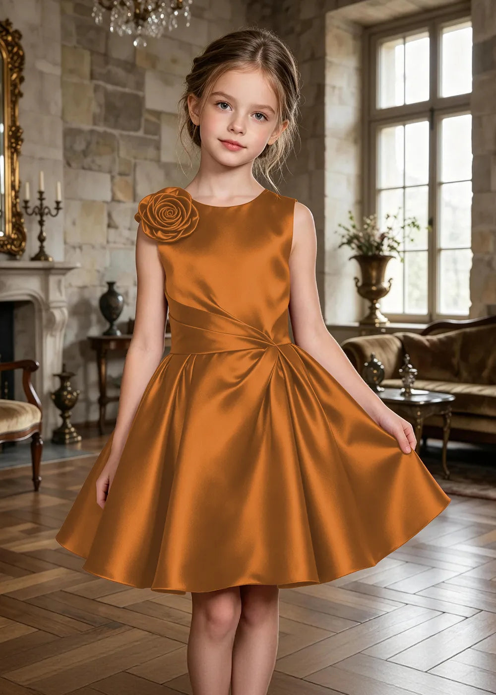 Aurelia Sculpted Rose Satin Party Dress