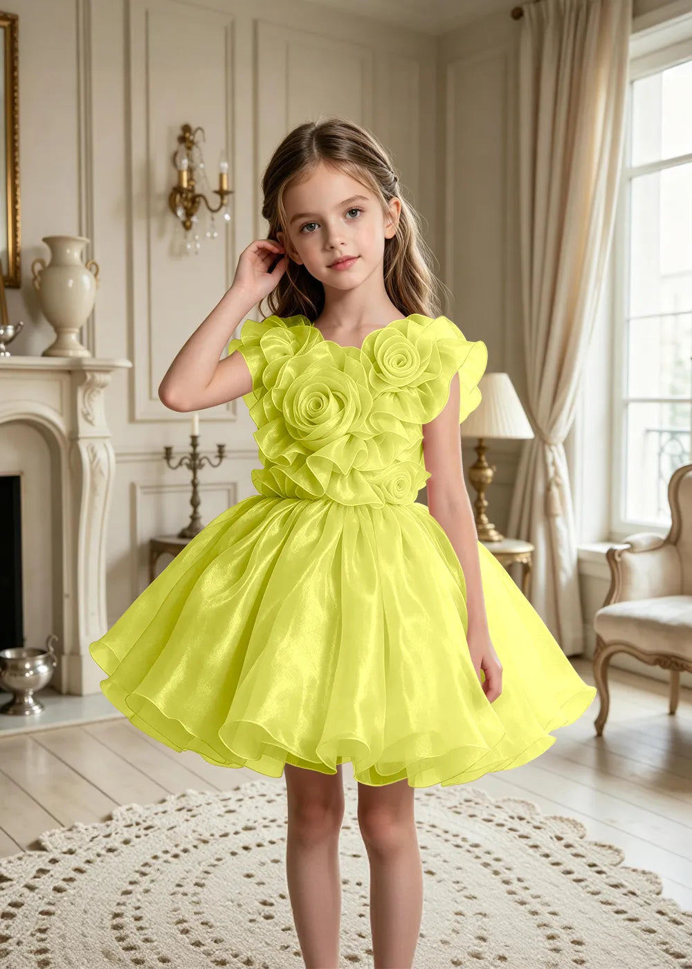 3D Rose Appliqué Tulle Party Dress for Girls