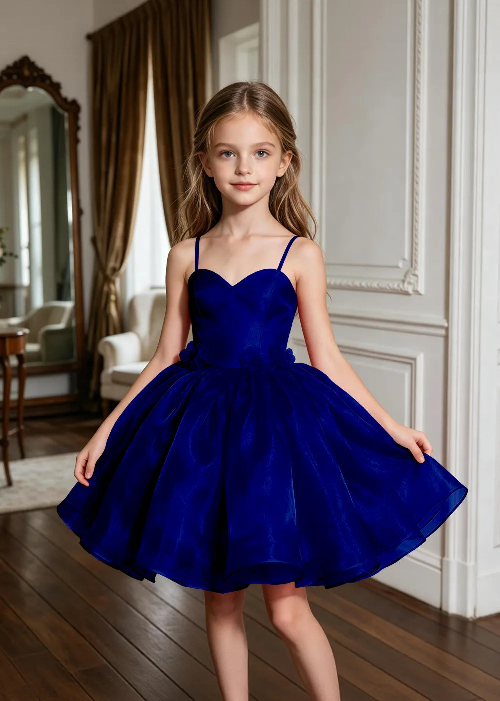 Sweetheart Neck Floral Appliqué Party Dress for Girls