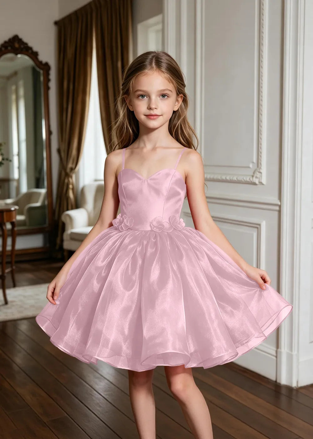 Sweetheart Neck Floral Appliqué Party Dress for Girls