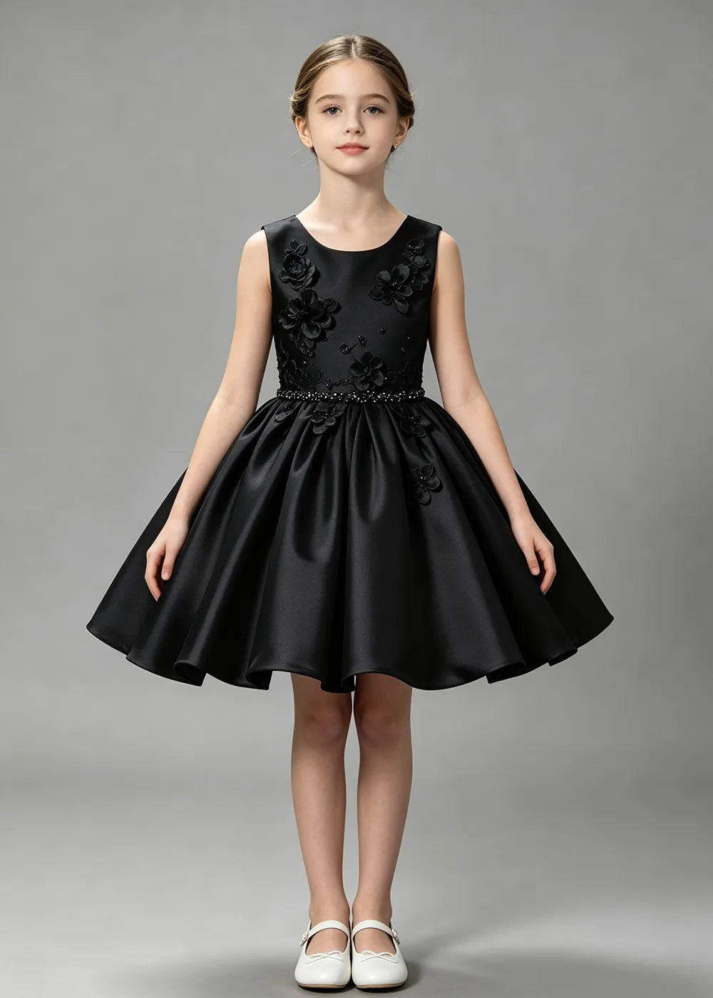 Floral Appliqué Satin First Communion Dress for Girls