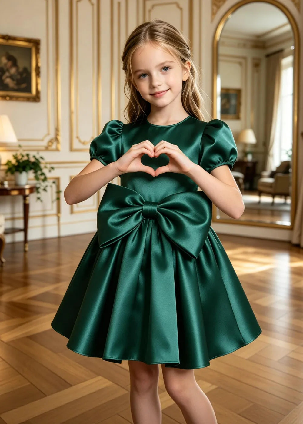 Aurelia Puff-Sleeve Satin Bow Party Dress