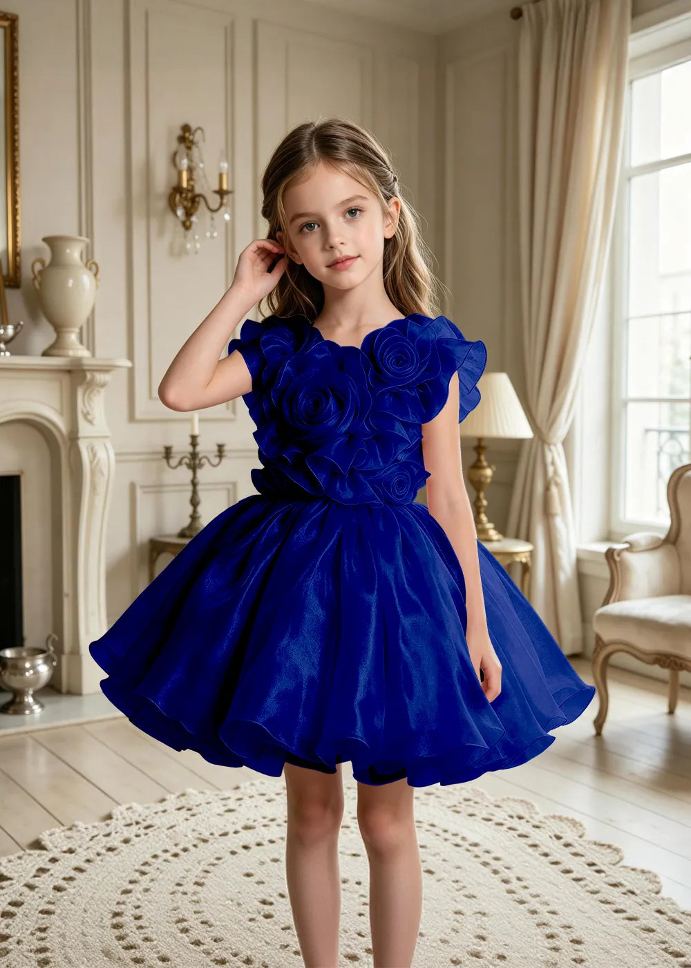 3D Rose Appliqué Tulle Party Dress for Girls