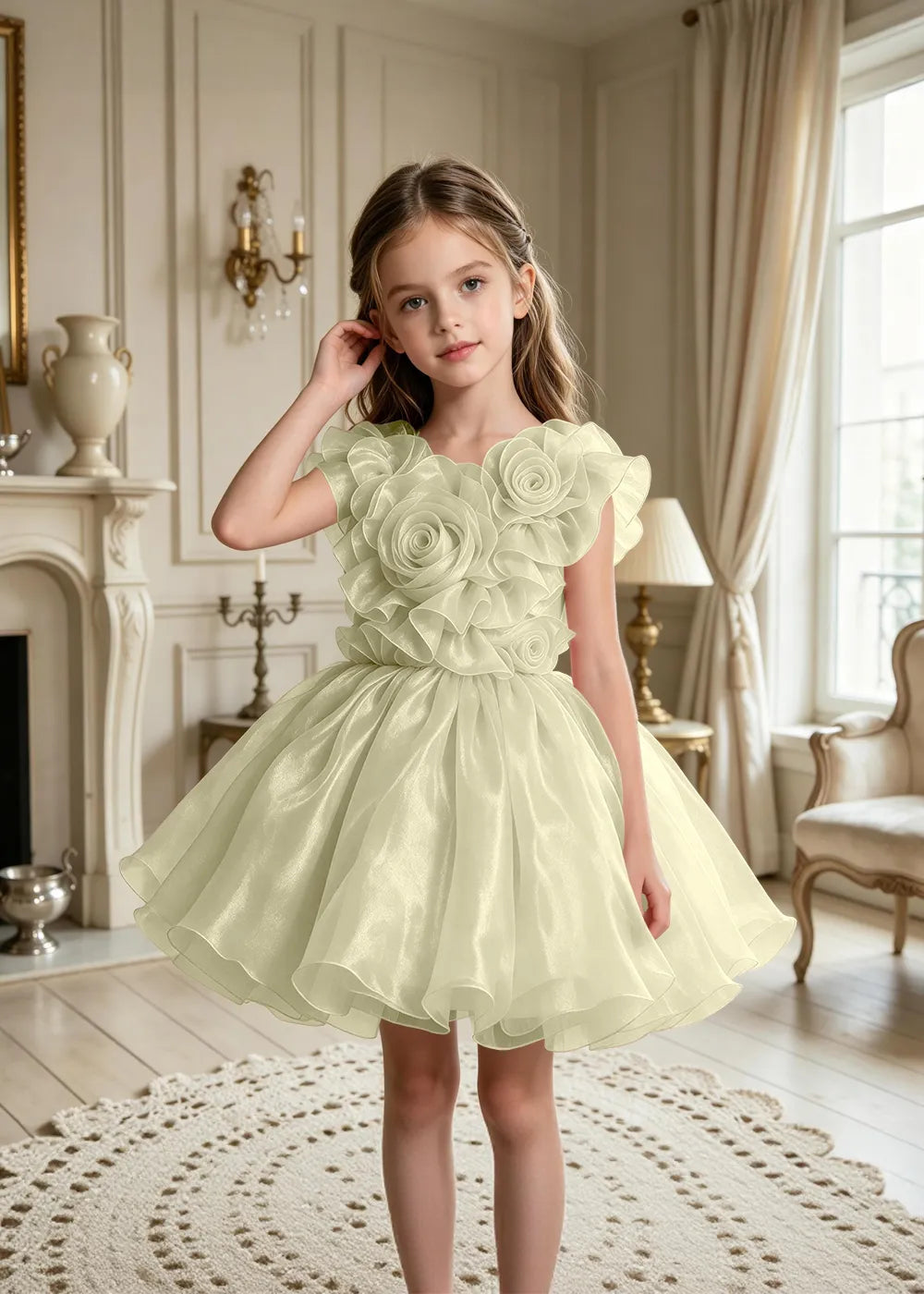 3D Rose Appliqué Tulle Party Dress for Girls