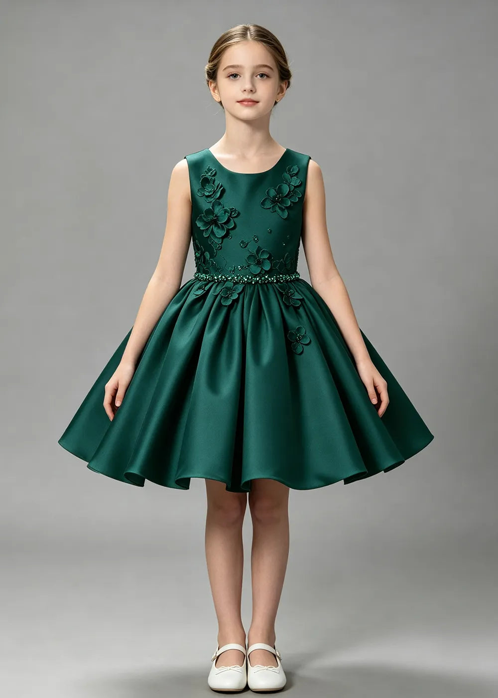 Floral Appliqué Satin First Communion Dress for Girls