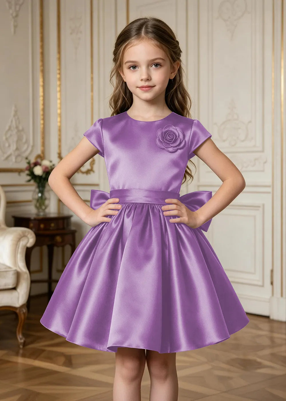 Marcelline Rose Appliqué Satin Party Dress