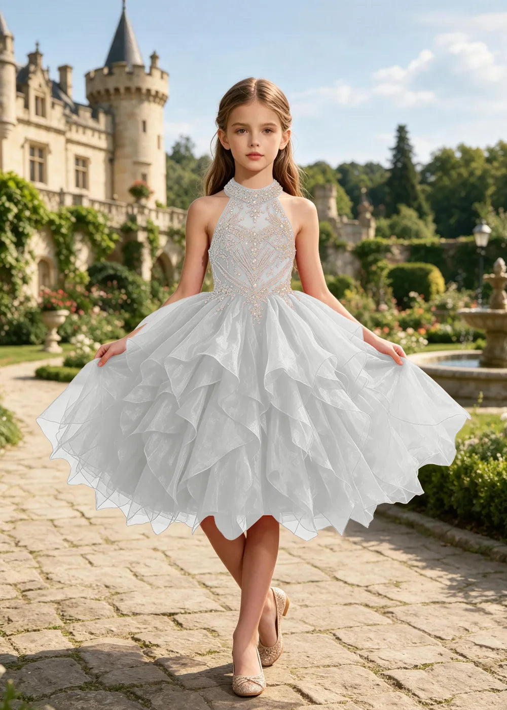 Vestido de princesa sin mangas de encaje