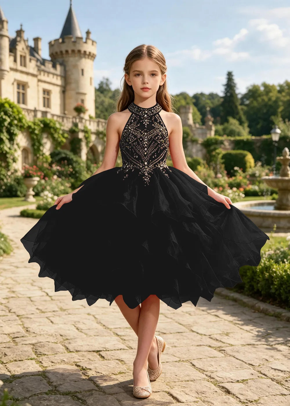 Vestido de princesa sin mangas de encaje