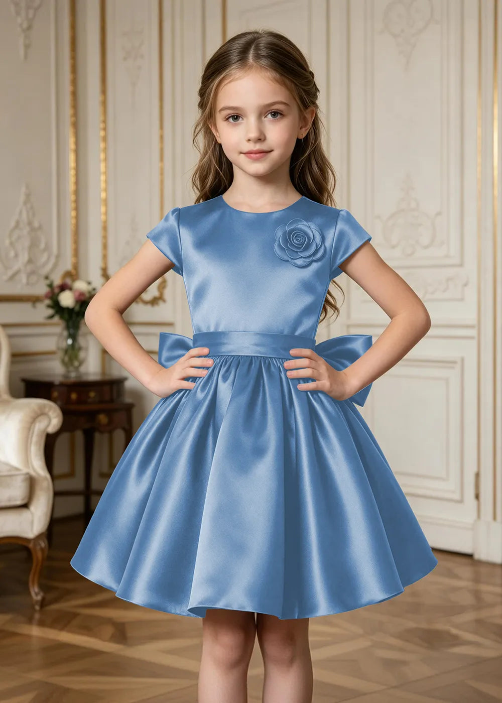 Marcelline Rose Appliqué Satin Party Dress