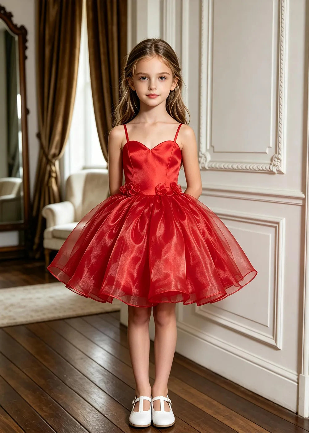 Sweetheart Neck Floral Appliqué Party Dress for Girls