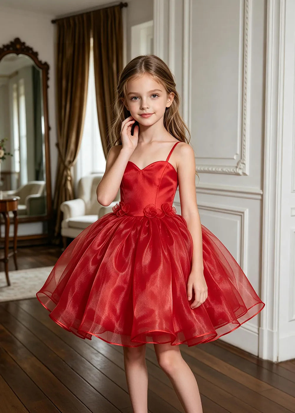 Sweetheart Neck Floral Appliqué Party Dress for Girls