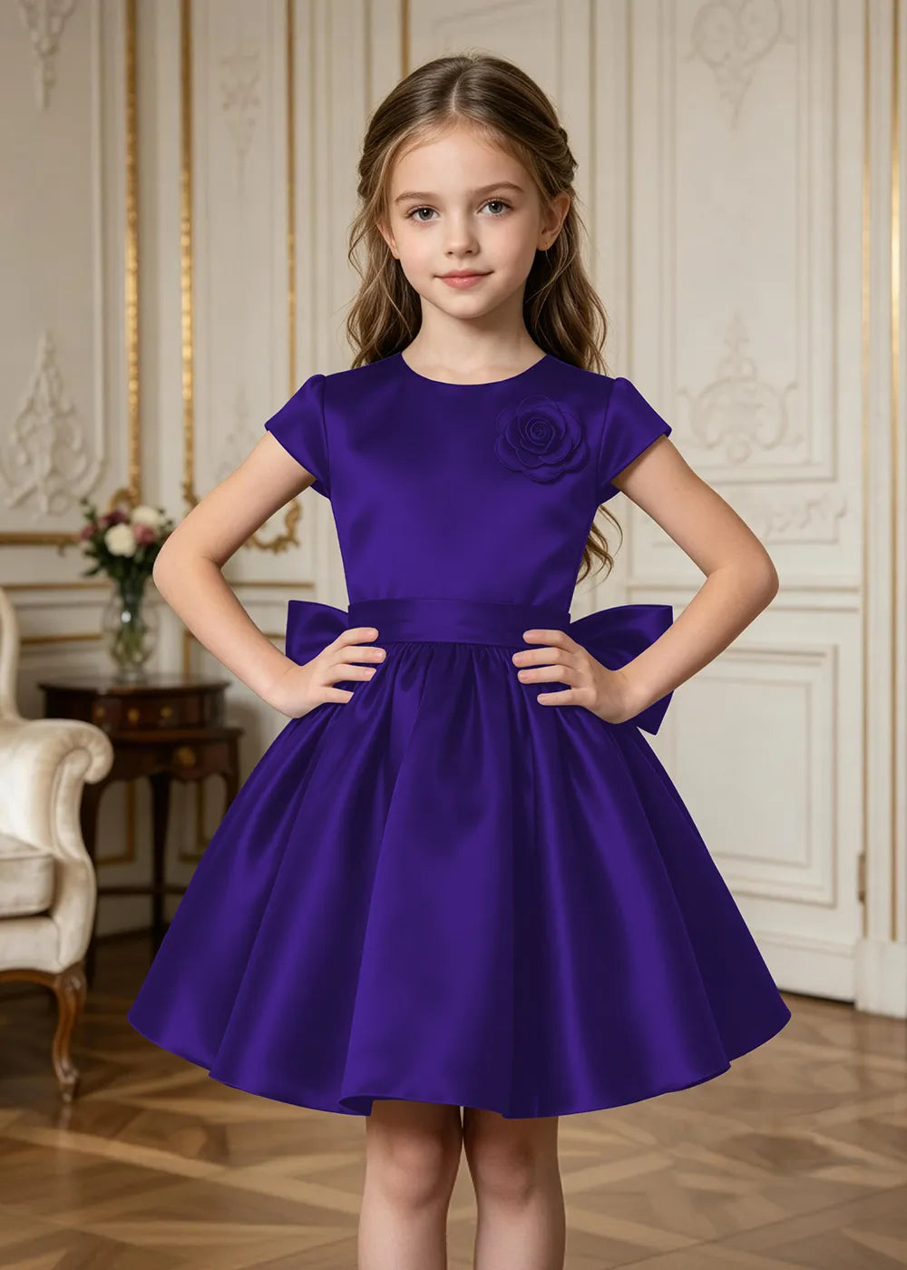 Marcelline Rose Appliqué Satin Party Dress