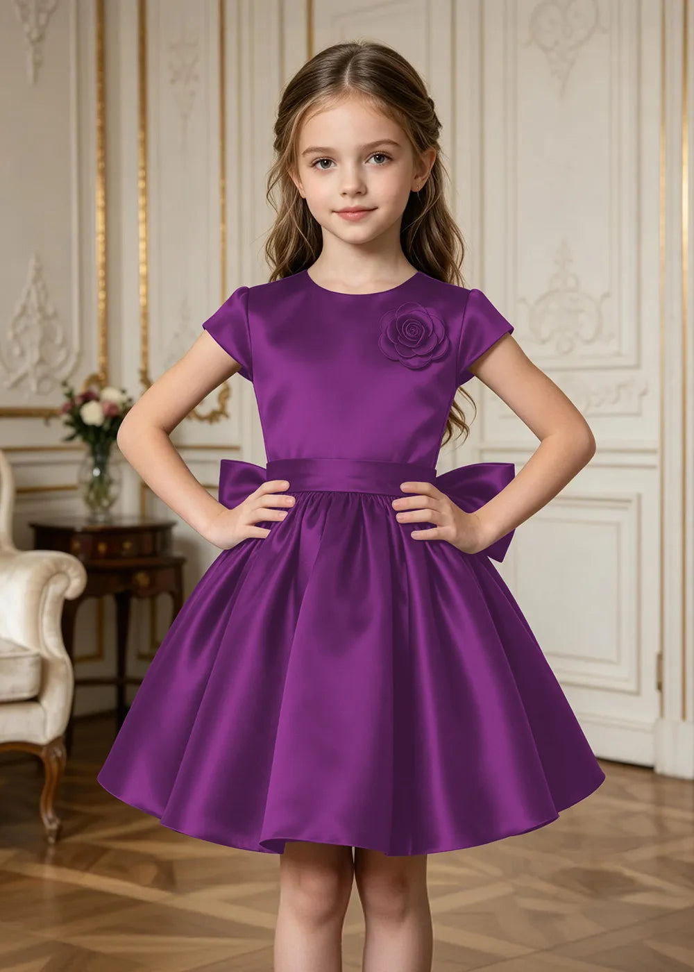 Marcelline Rose Appliqué Satin Party Dress