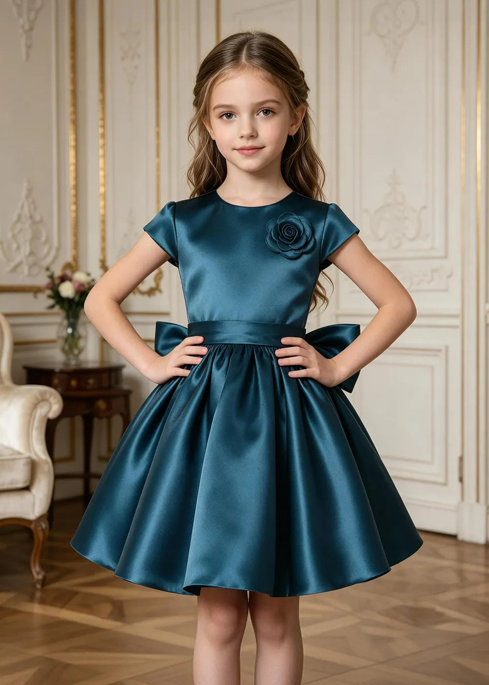 Marcelline Rose Appliqué Satin Party Dress