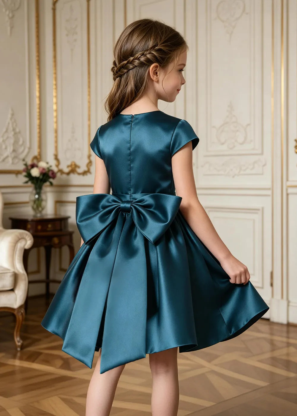 Marcelline Rose Appliqué Satin Party Dress