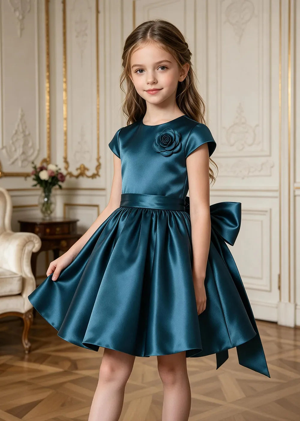 Marcelline Rose Appliqué Satin Party Dress