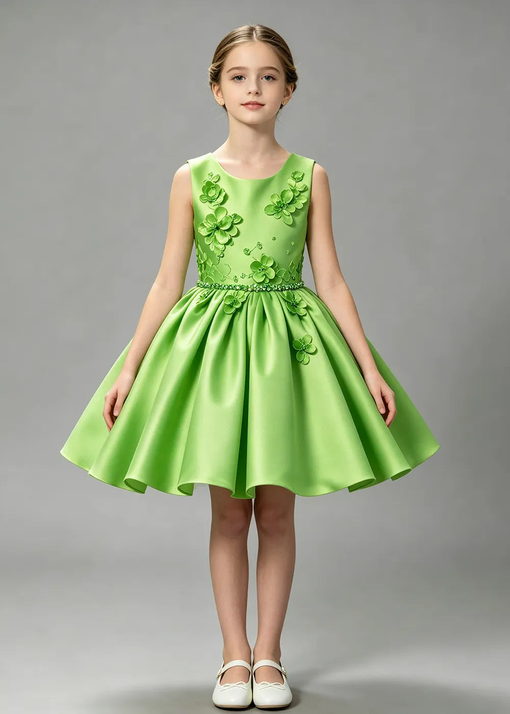 Floral Appliqué Satin First Communion Dress for Girls