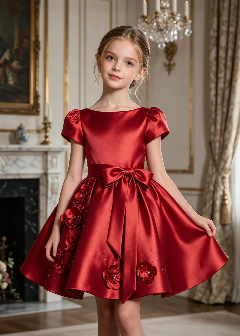 Scarlett Bow Satin Party Dress for Girls