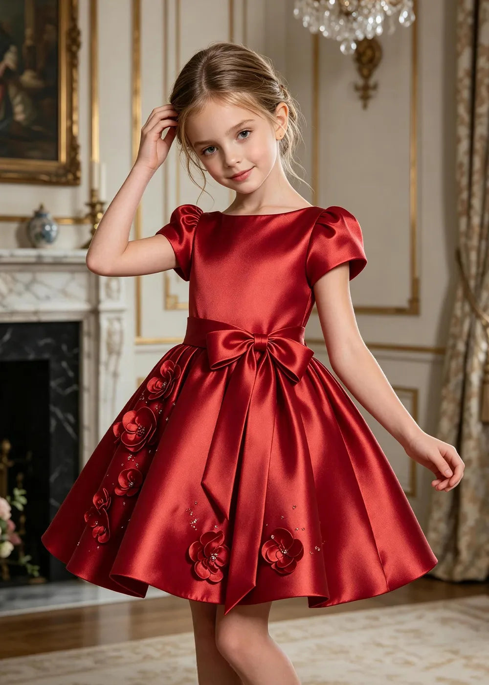 Scarlett Bow Satin Party Dress for Girls
