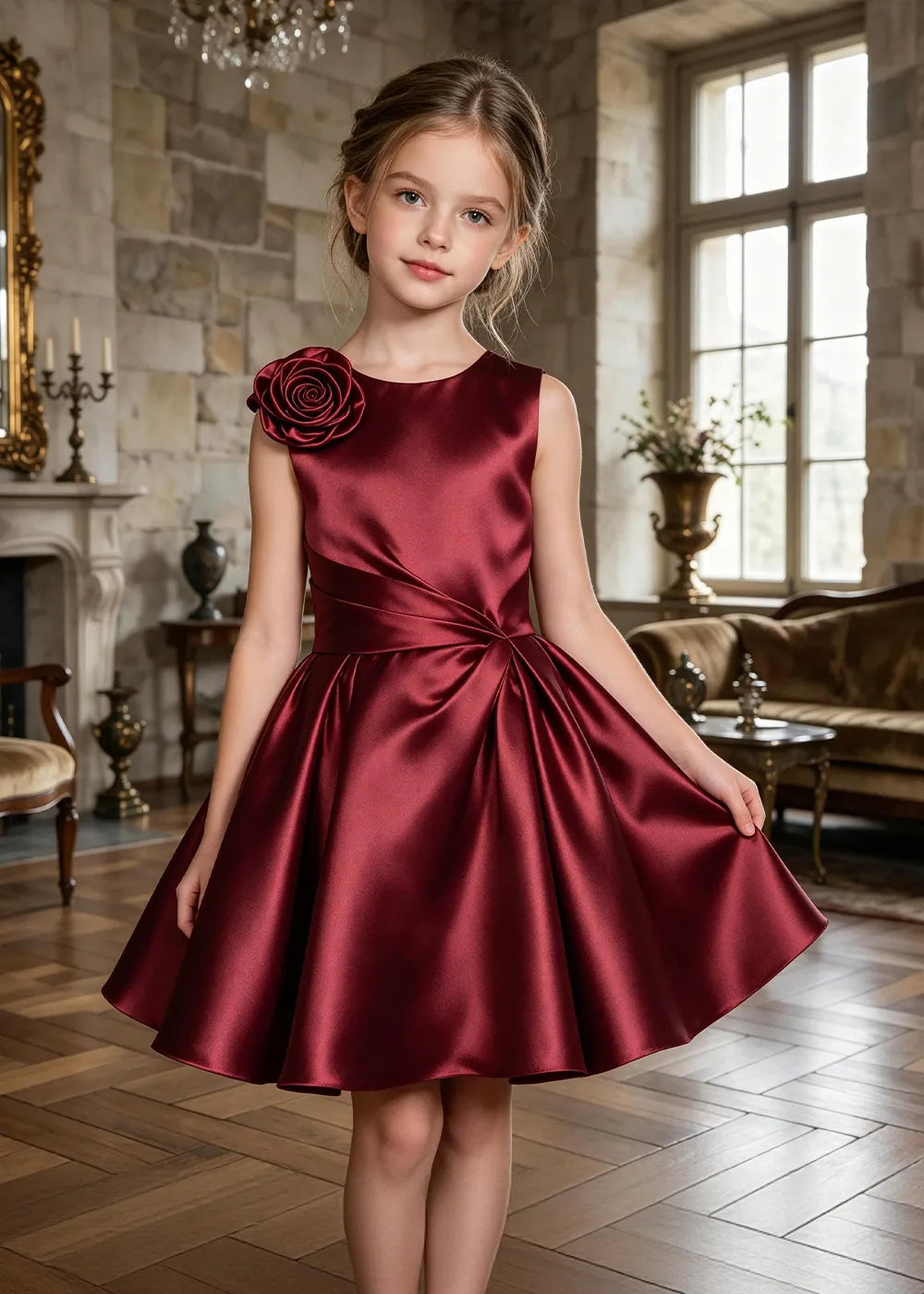 Aurelia Sculpted Rose Satin Party Dress