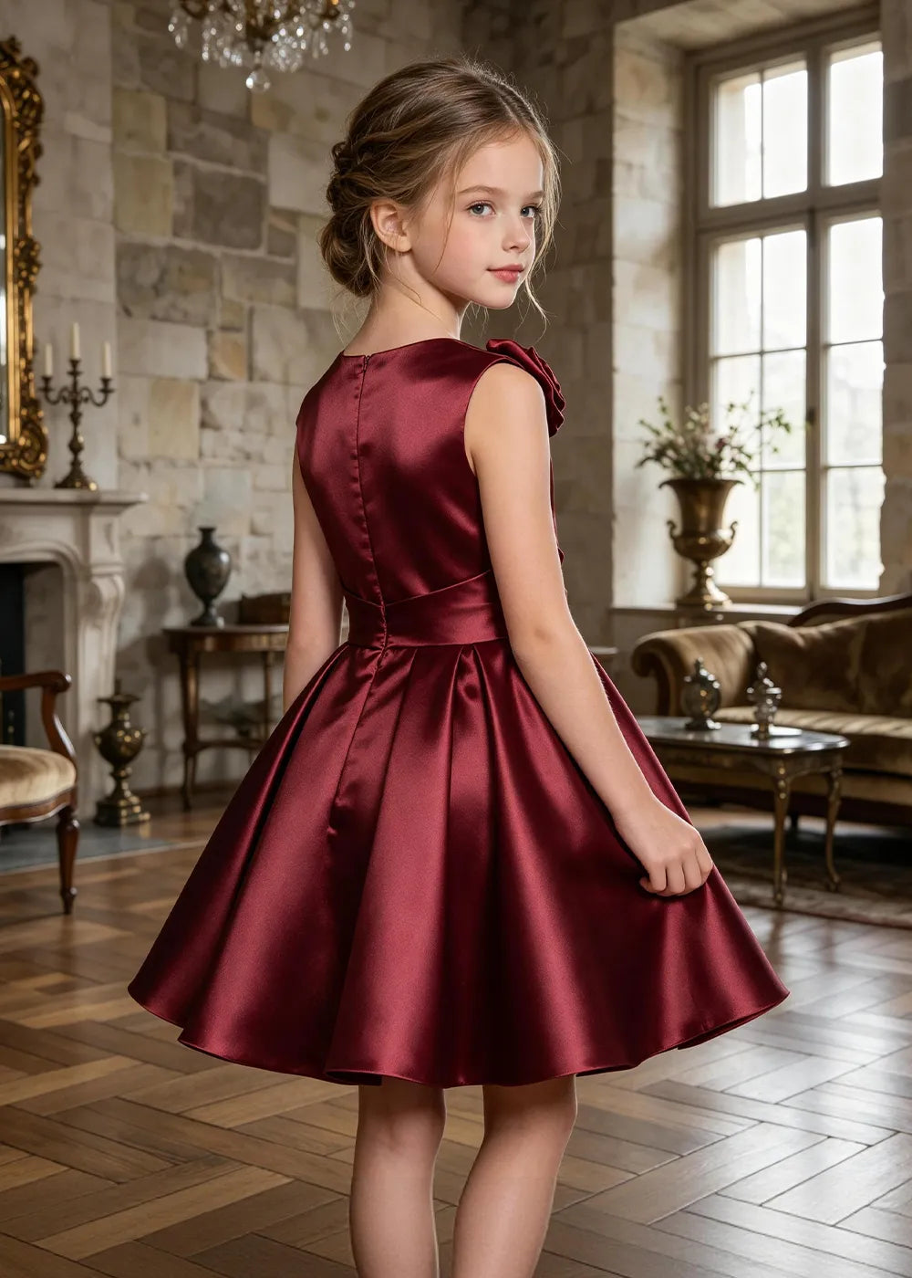 Aurelia Sculpted Rose Satin Party Dress