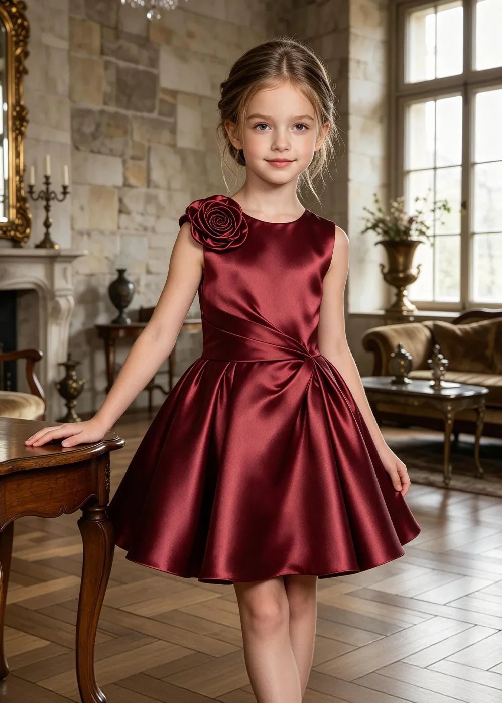 Aurelia Sculpted Rose Satin Party Dress