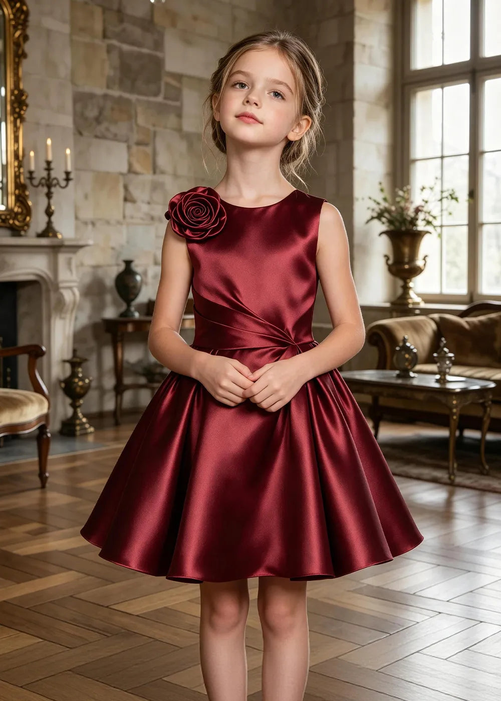 Aurelia Sculpted Rose Satin Party Dress