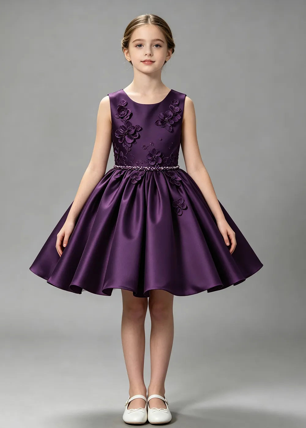 Elegant White Flower Girl Dress with 3D Floral Details