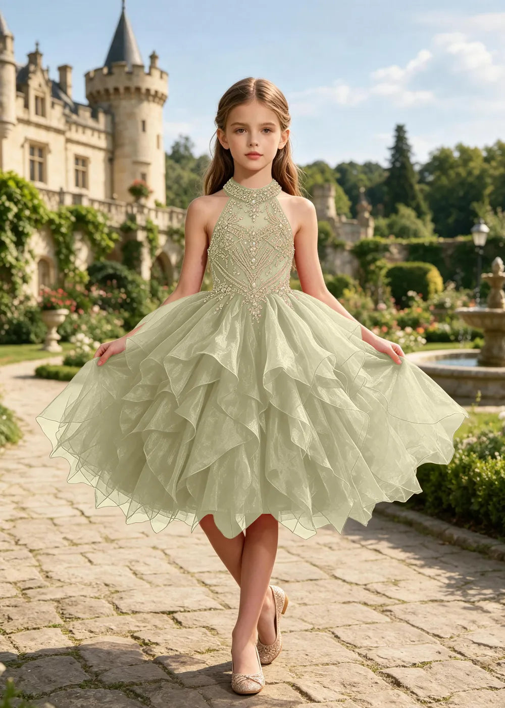 Vestido de princesa sin mangas de encaje