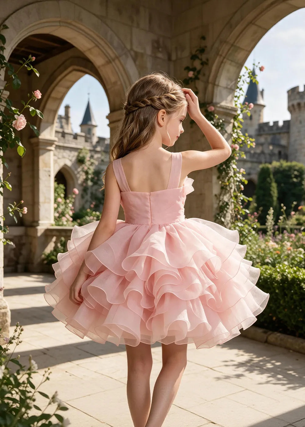 Tiered Tulle Pageant Dress with 3D Flower