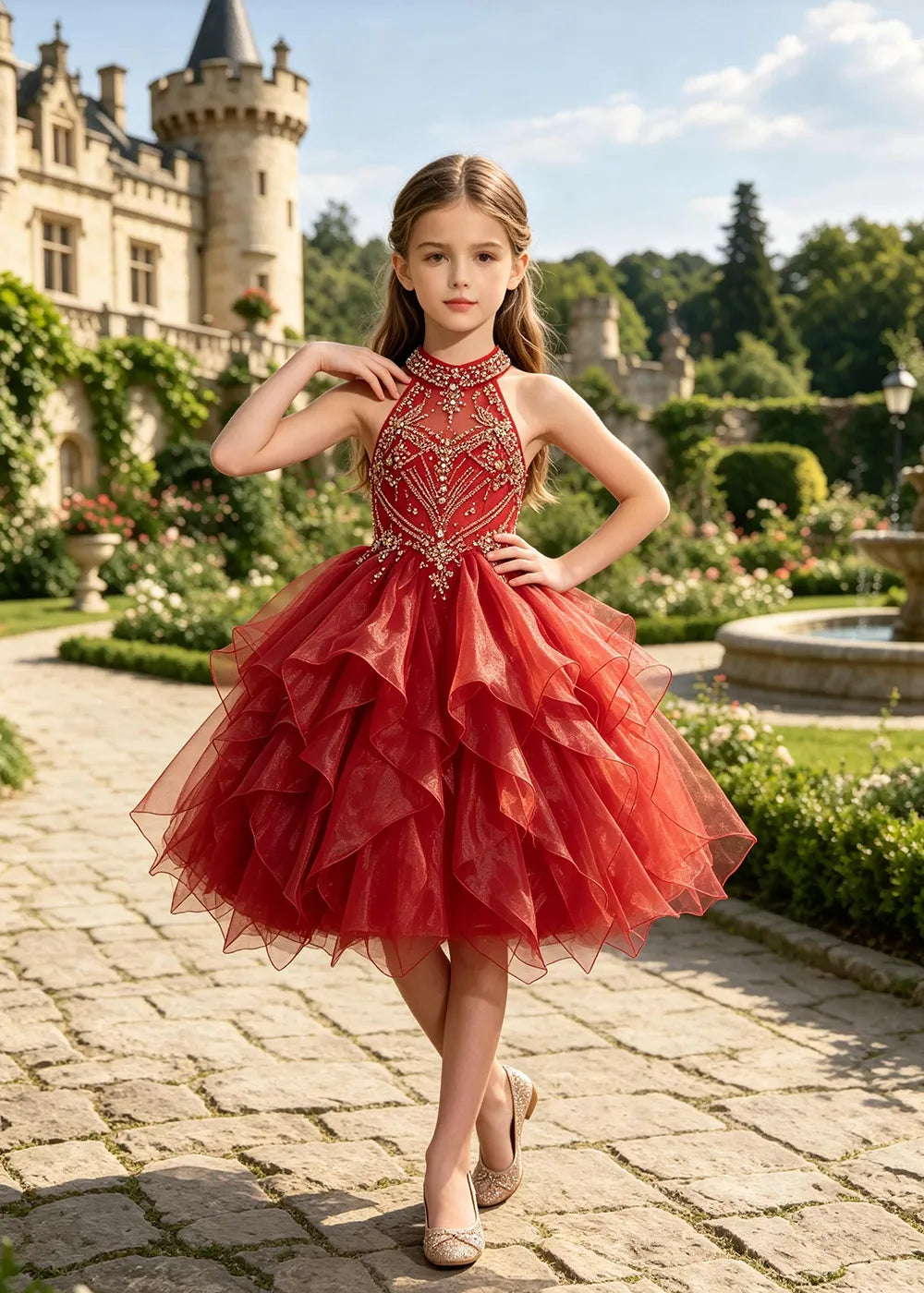 Vestido de princesa sin mangas de encaje