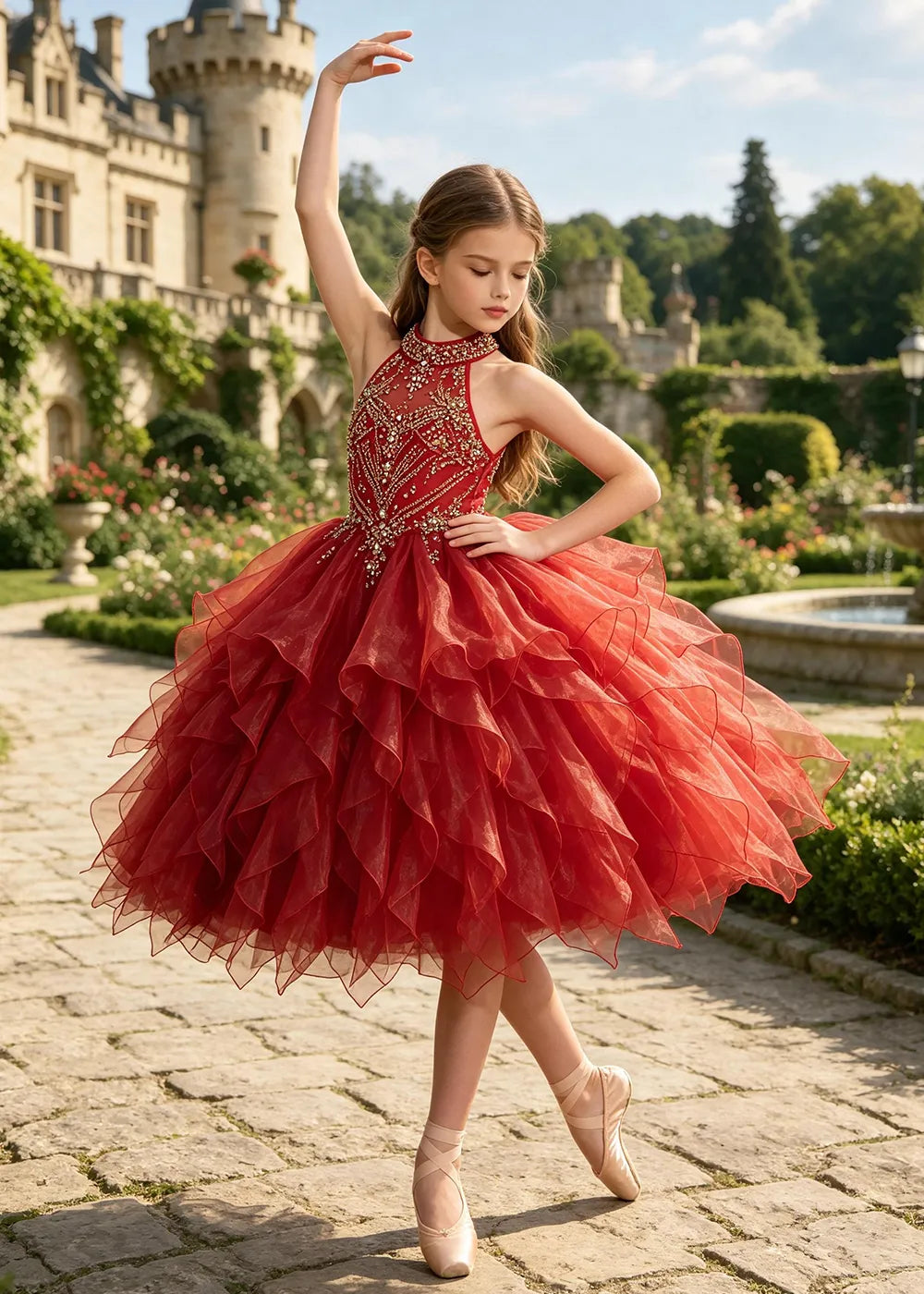 Vestido de princesa sin mangas de encaje