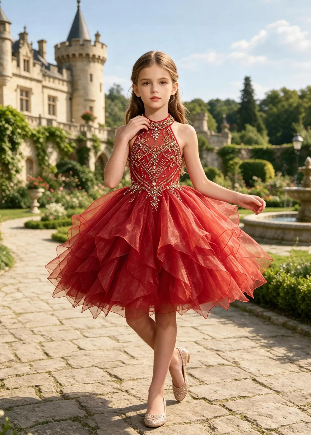 Vestido de princesa sin mangas de encaje