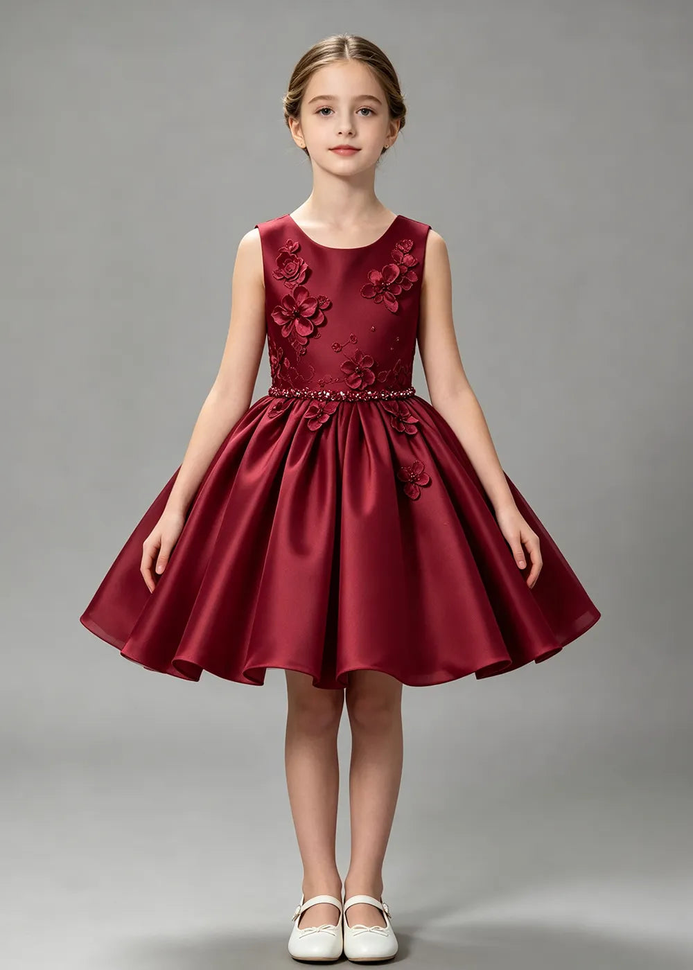 Elegant White Flower Girl Dress with 3D Floral Details