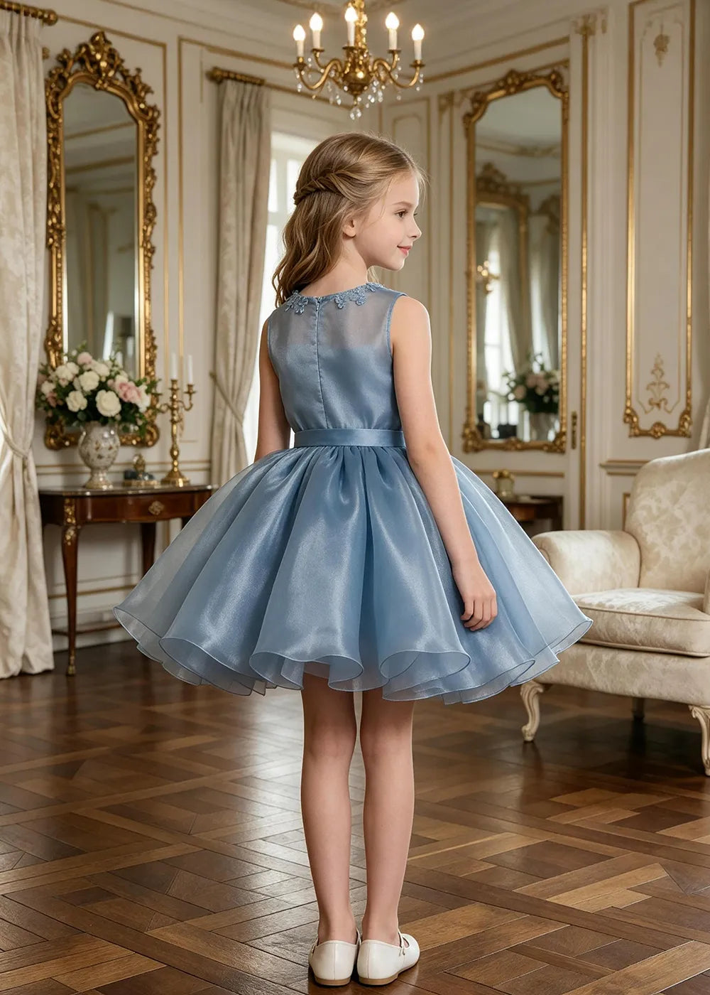 Floral Neckline Junior Bridesmaid Formal Dress