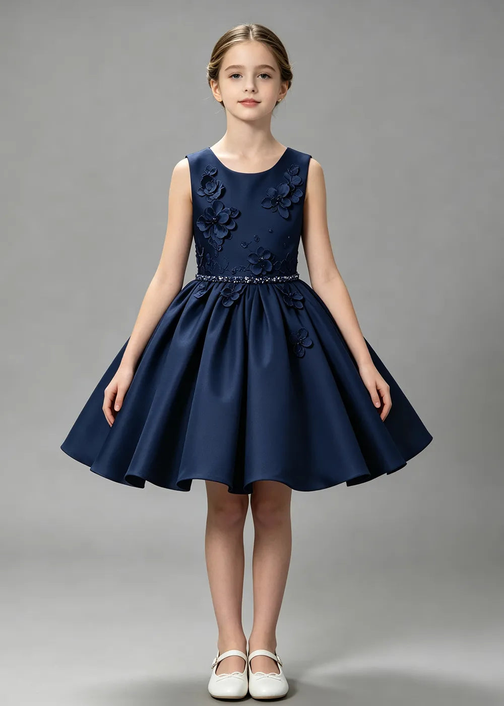 Elegant White Flower Girl Dress with 3D Floral Details