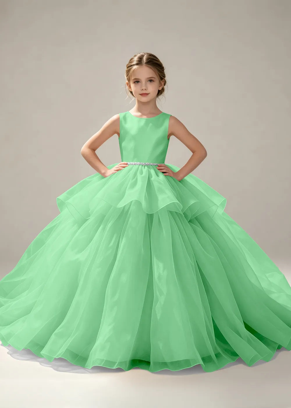 Minimalist Satin Flower Girl Ball Gown with Heart Back
