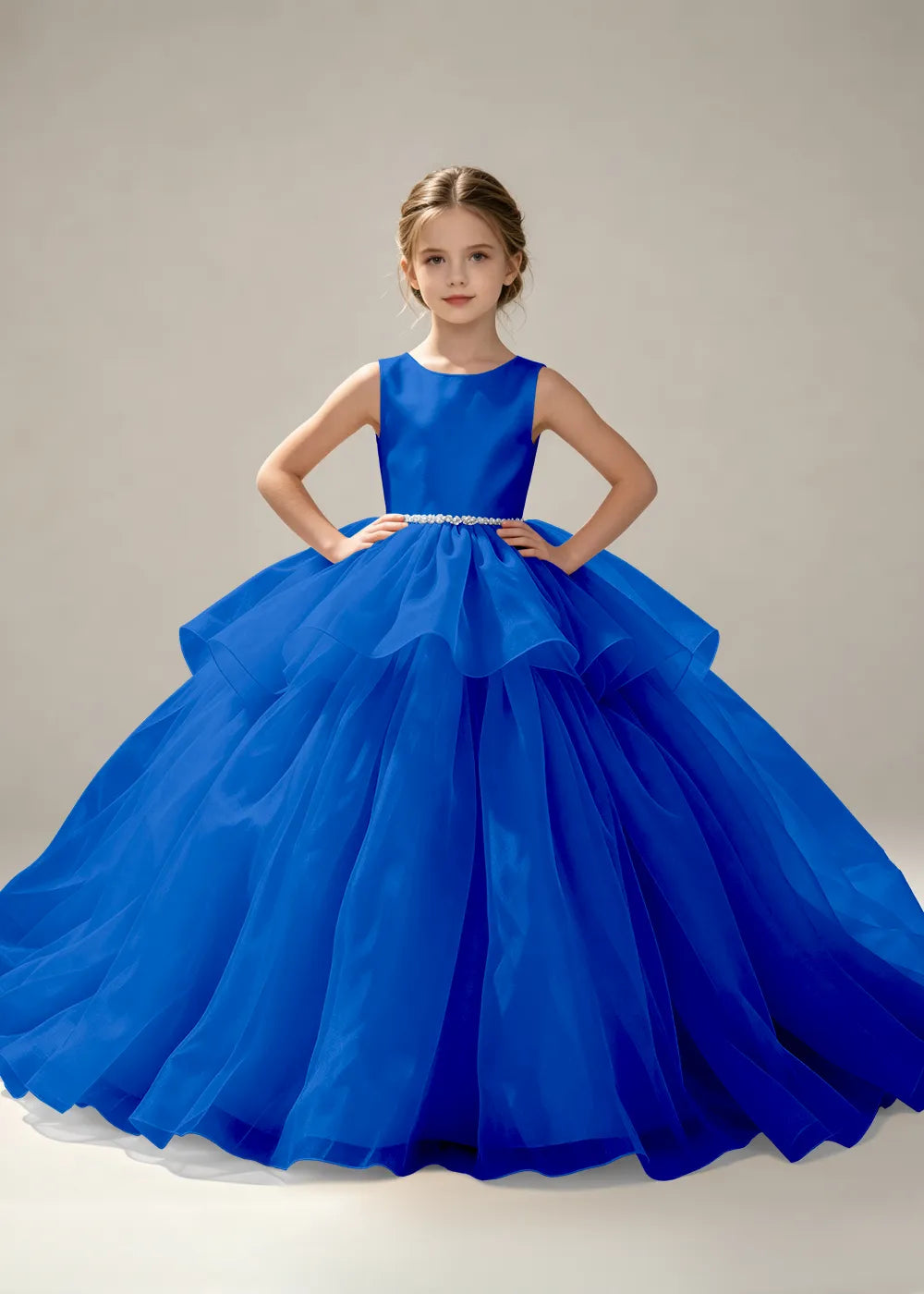 Minimalist Satin Flower Girl Ball Gown with Heart Back