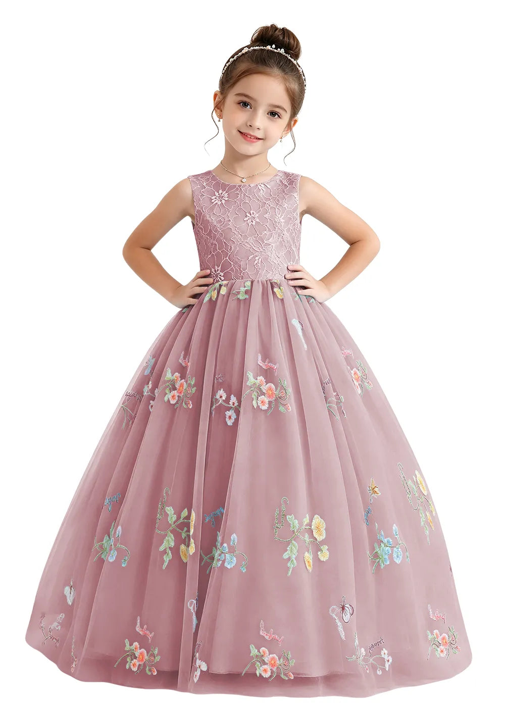 Bow-Back Lace Tulle Girls Princess Dress