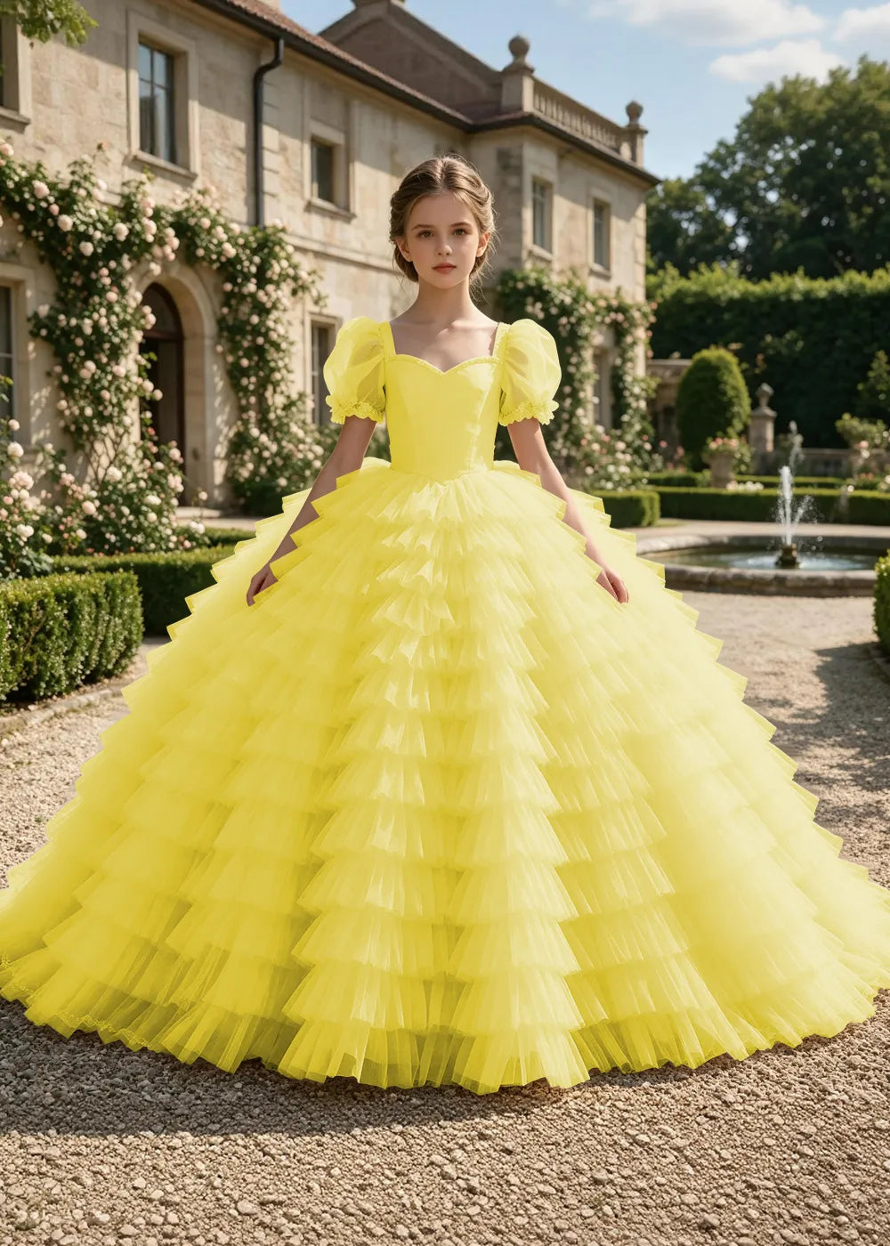 Puff Sleeve Corset-Back Junior Bridesmaid Gown