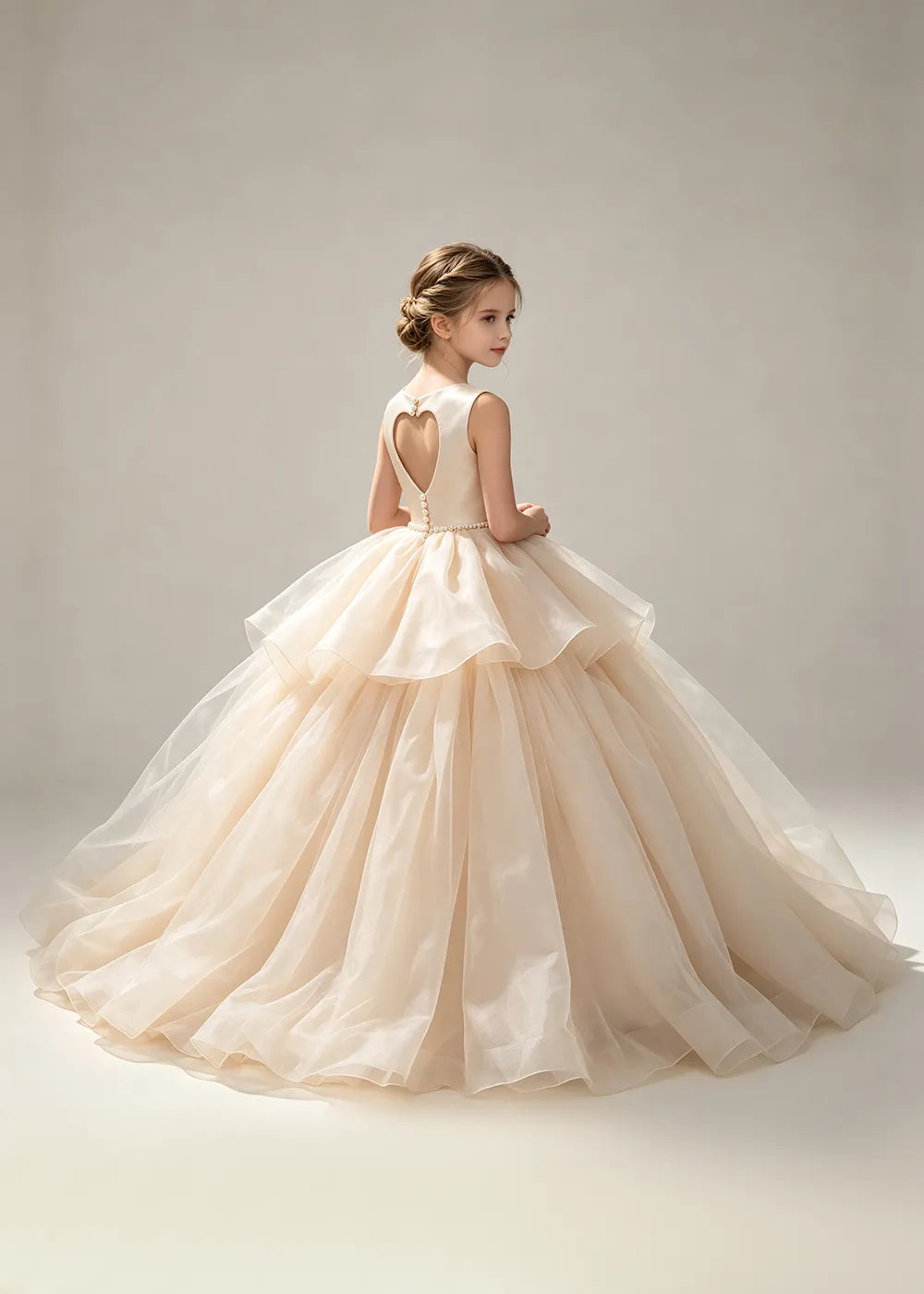 Minimalist Satin Flower Girl Ball Gown with Heart Back