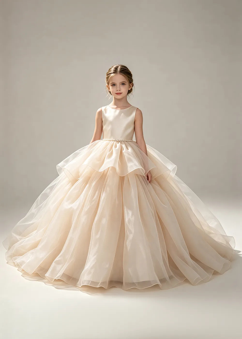 Minimalist Satin Flower Girl Ball Gown with Heart Back
