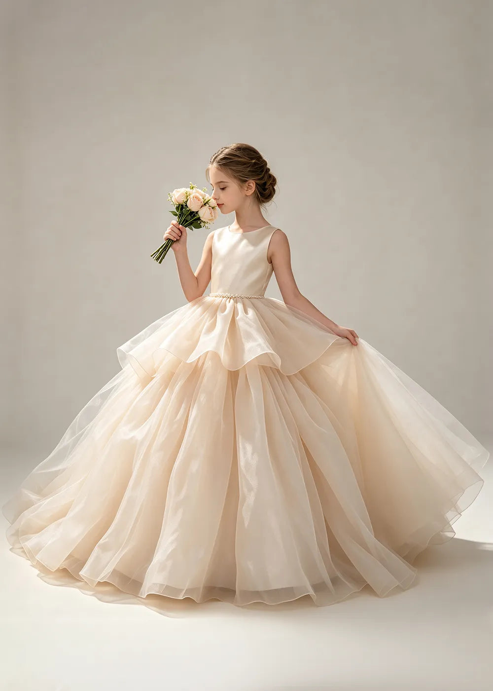 Minimalist Satin Flower Girl Ball Gown with Heart Back