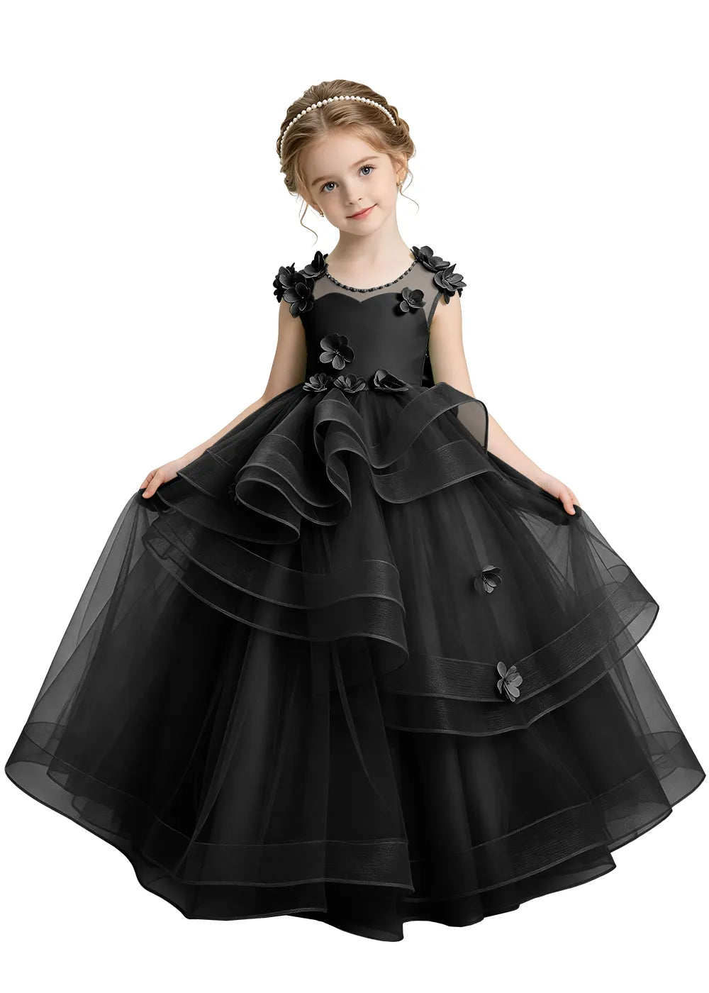 Layered Ruffle Tulle Girls Ball Gown